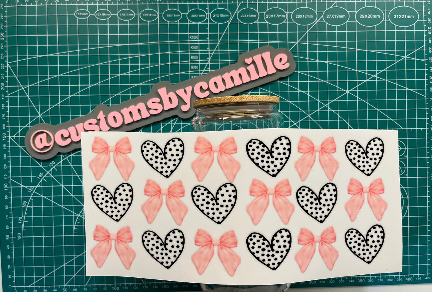 #230 Black Dotted Hearts & Bows decal