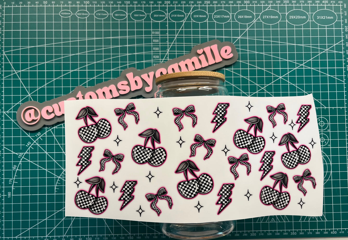 #244 Purple/Black/White Cherries decal