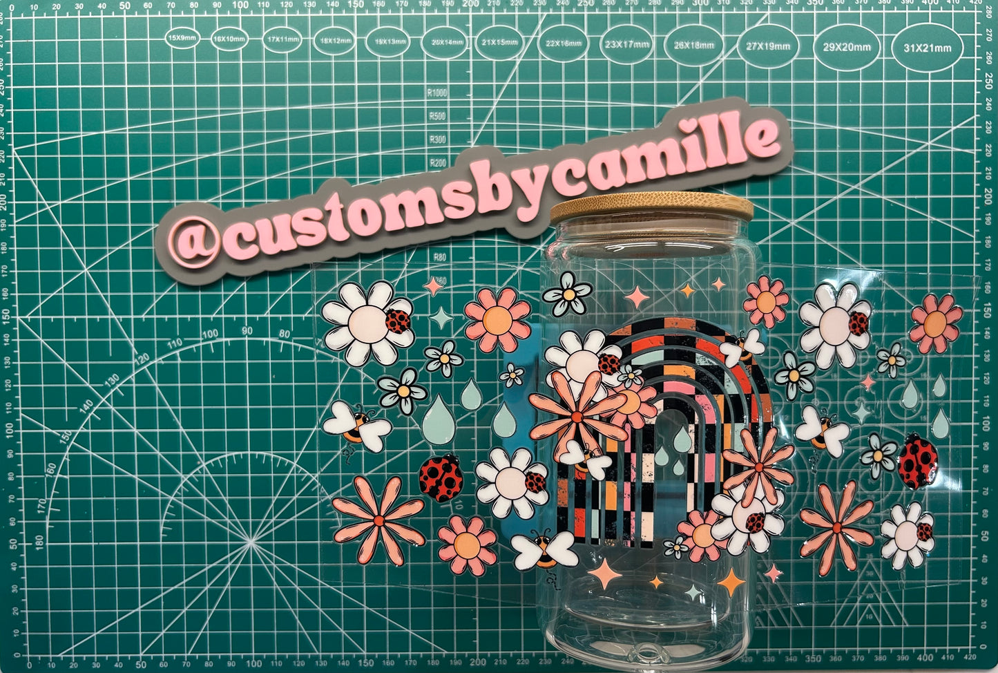 #264 Checkered Rainbow & Ladybugs decal