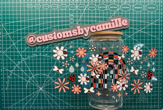 #264 Checkered Rainbow & Ladybugs decal