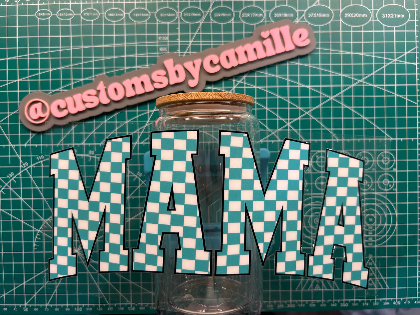 #299 Mama Teal Checkered decal