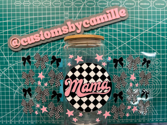 #300 Mama Checkered Bows Pink & Black decal