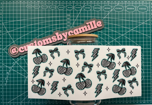 #243 Teal/Black/White Cherries decal