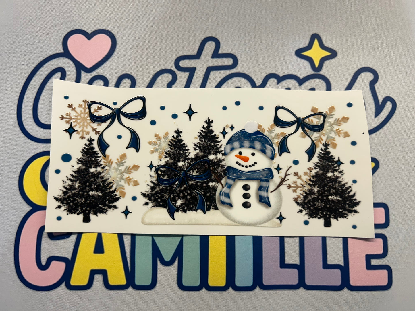 #343 Blue Bow Snowman decal