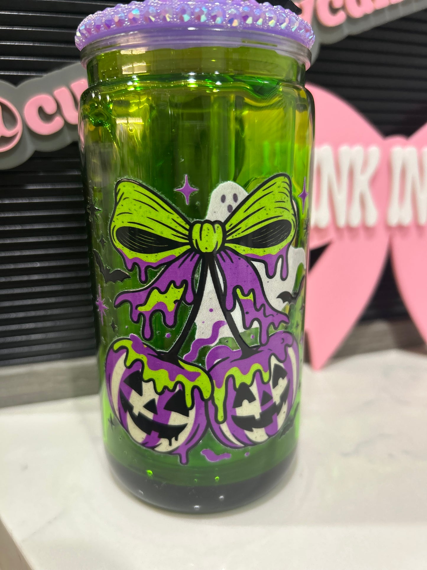 16 oz Acrylic Slime Halloween Drip Cup (Premade)