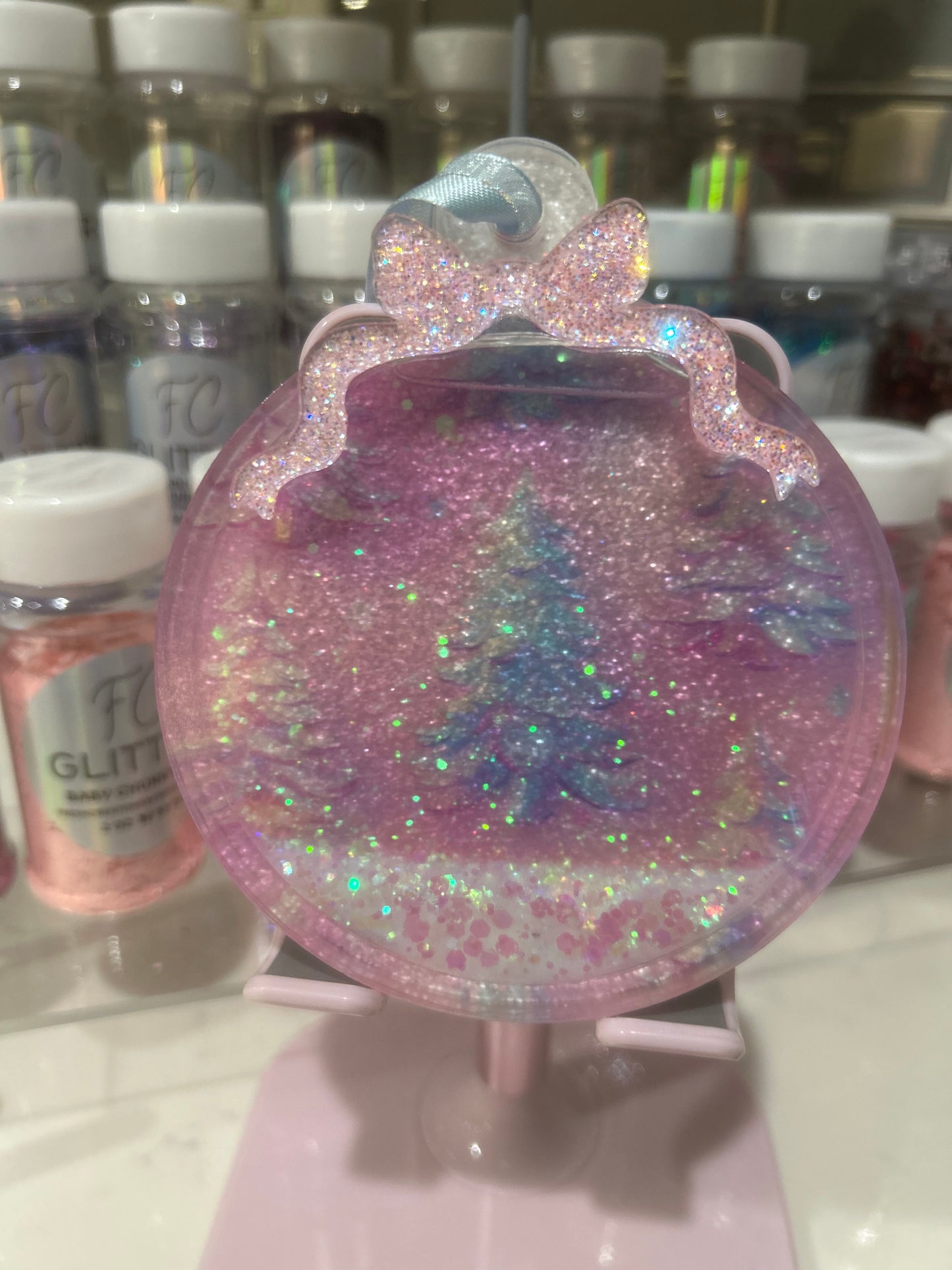Pastel Christmas Tree Snowglobe ornament