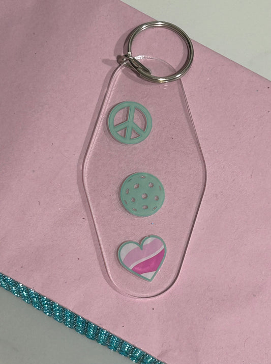Peace, Love, & Pickleball Keychain