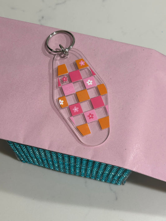 Orange/Pink Gingham Keychain