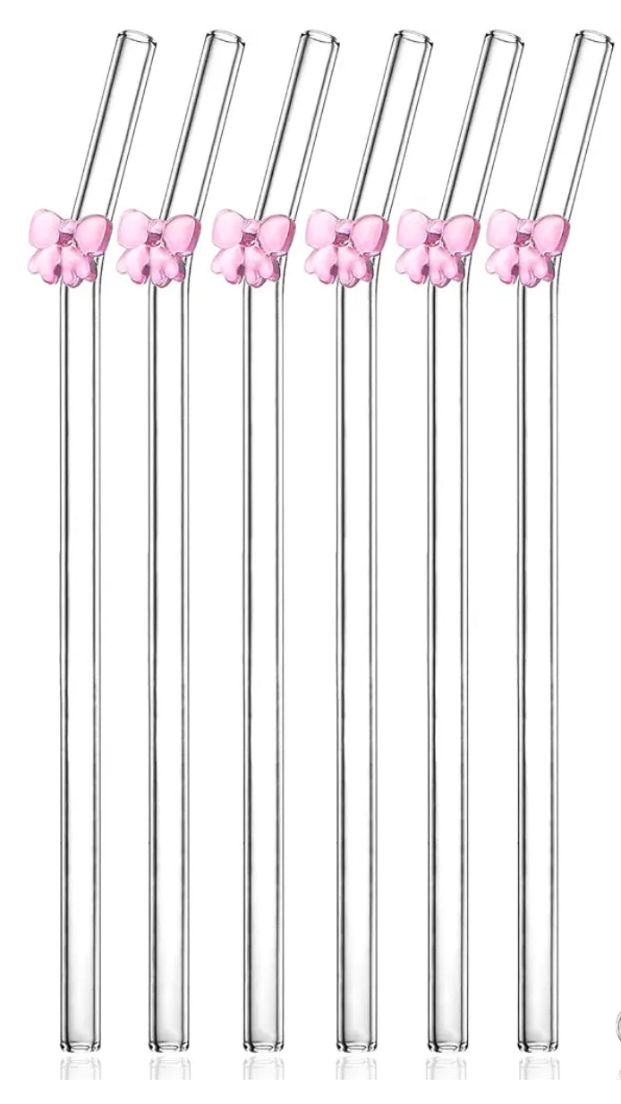 Glass pink bow straw