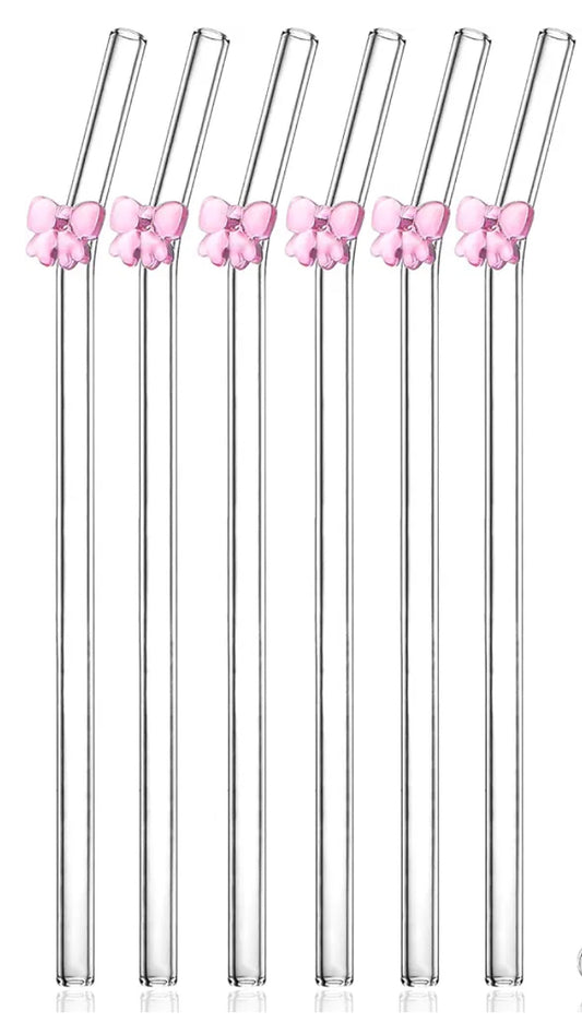 Glass pink bow straw