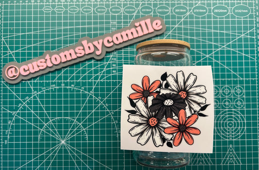 #184 Grey White Pink Floral Bouquet decal