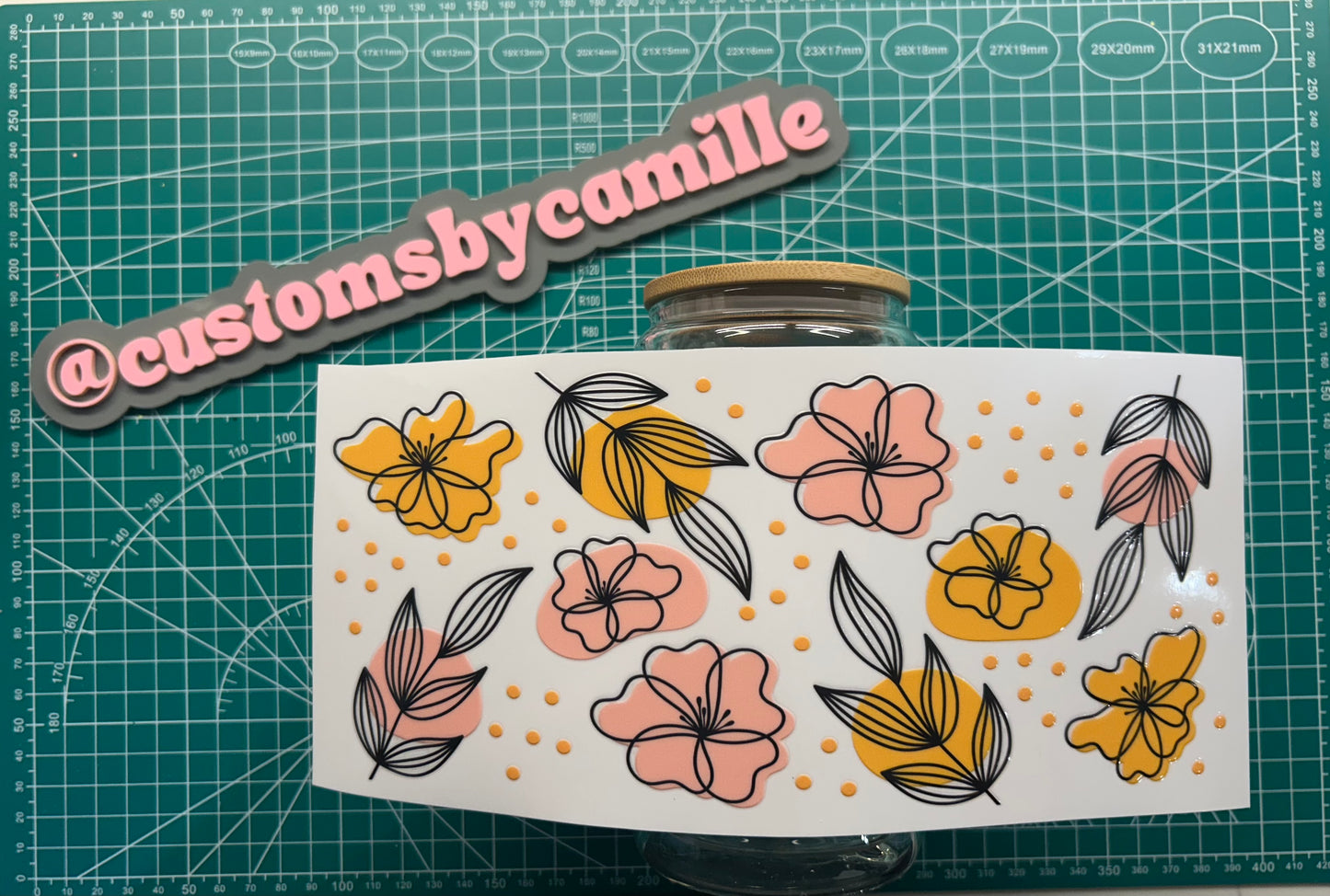 #192 Abstract Flowers Pink and Mustard decal